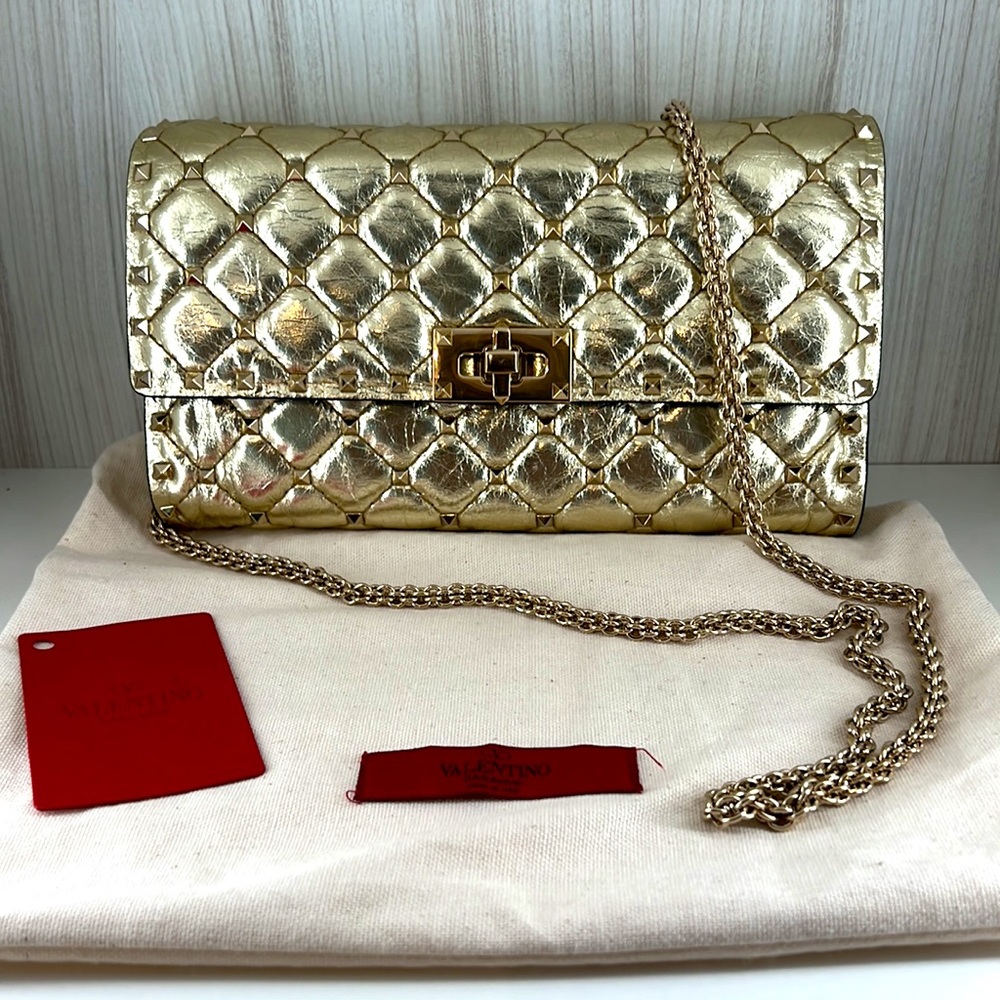 Valentino Rockstud spike crossbody bag in gold